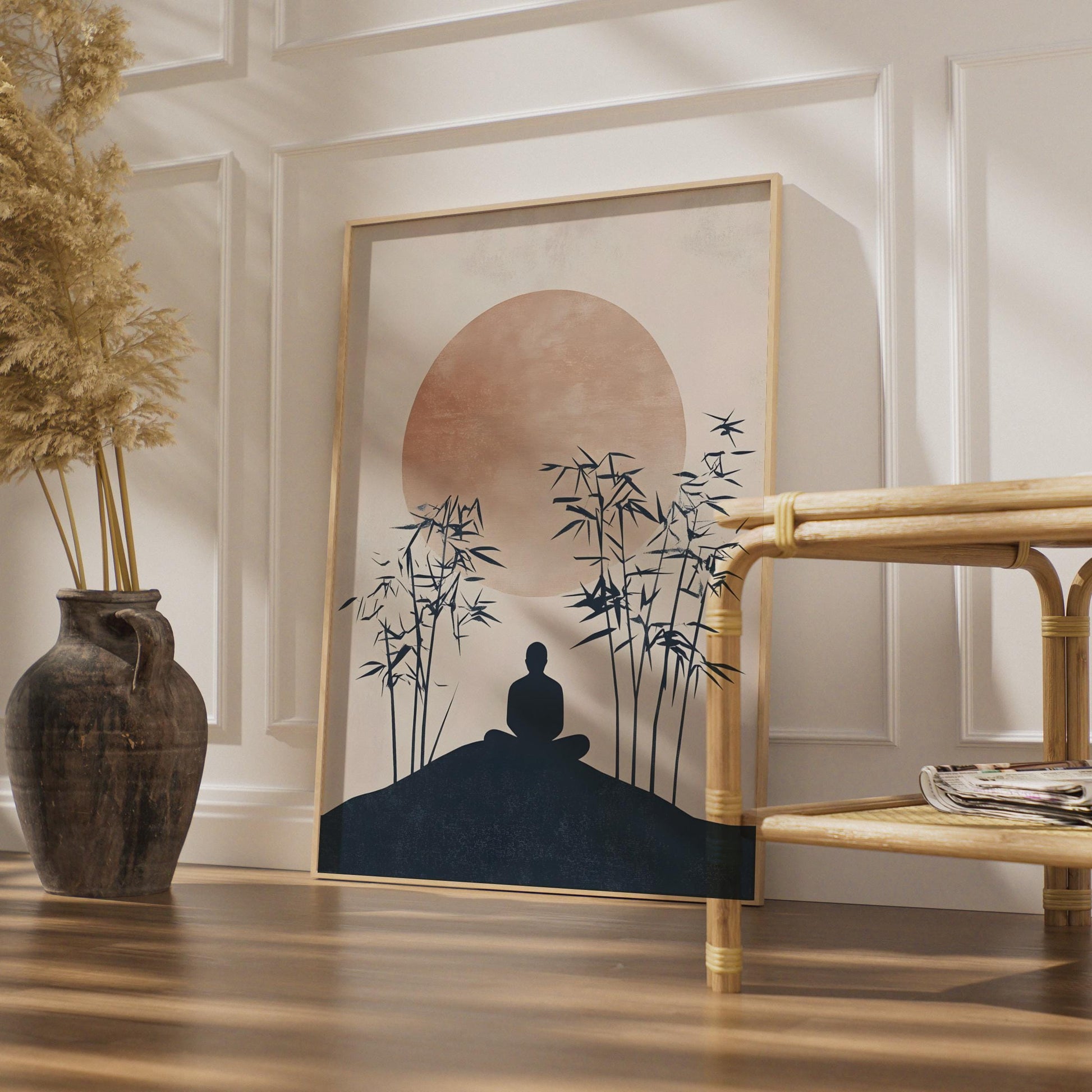 Calming Buddha Wall Art, Minimalist Bamboo Poster, Tranquil Meditation Decor, Zen Room Art wall art print