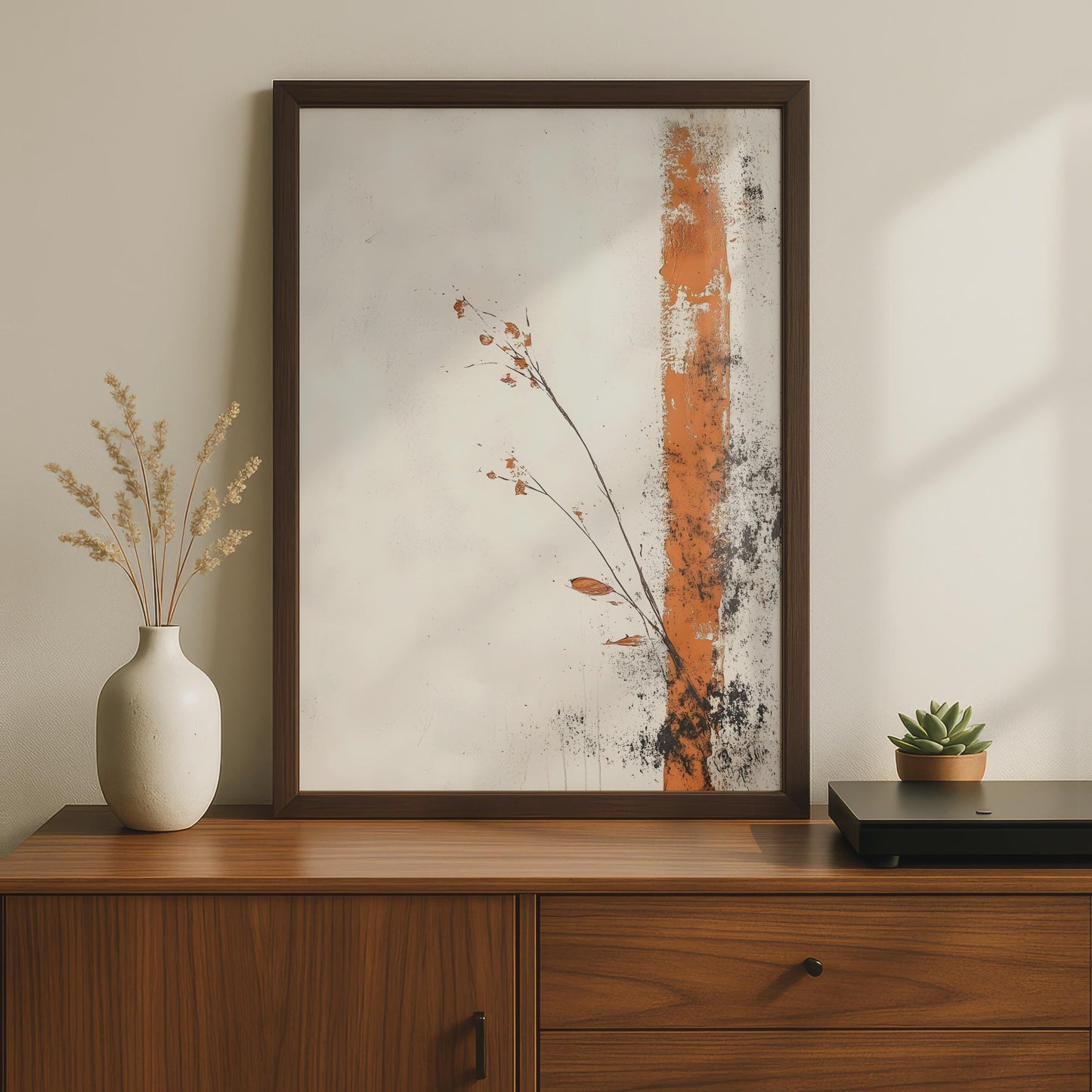 Boho Minimalist Floral Wall Art, Earthy Orange Print, Modern Botanical Decor, Living Room Artwork wall art print