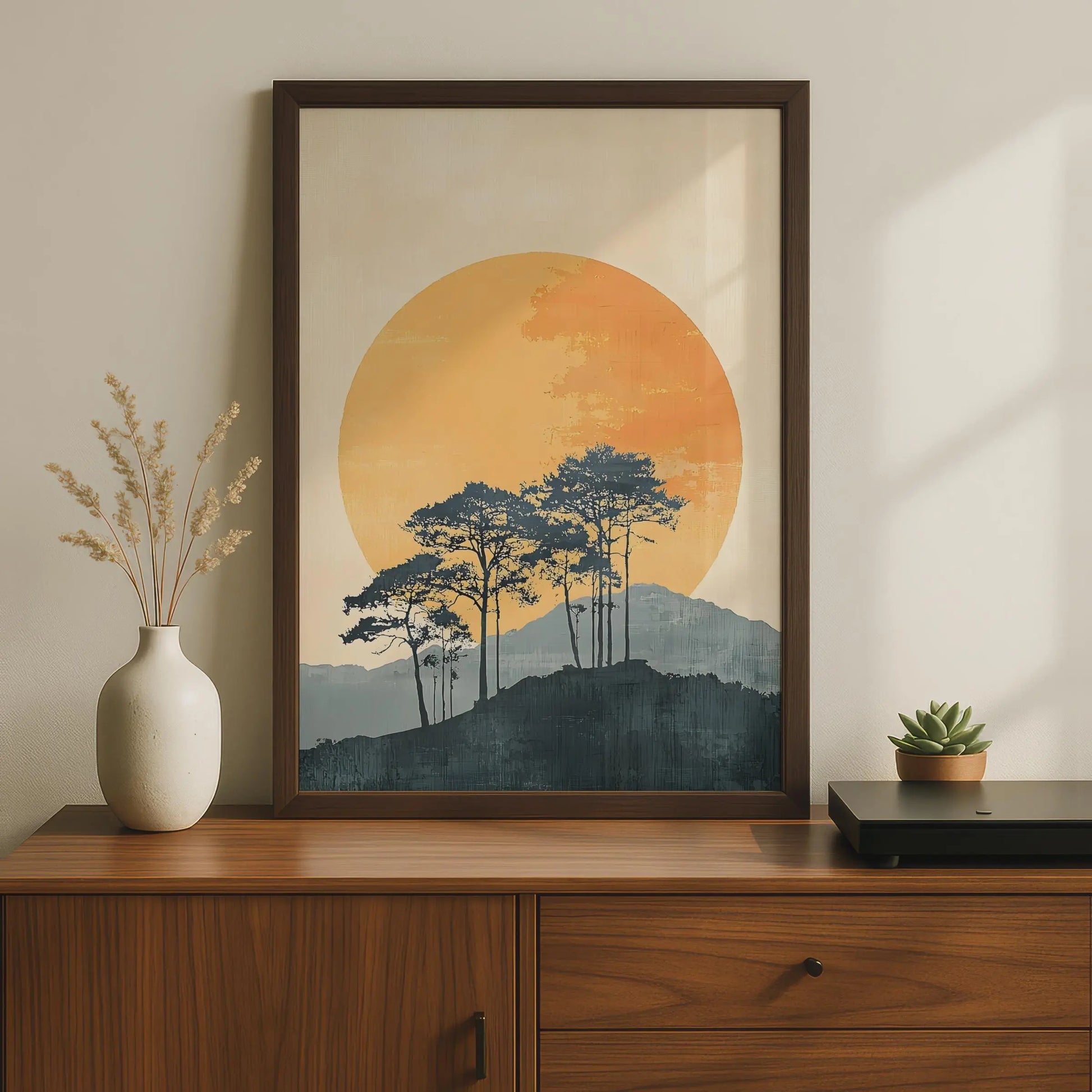 Minimalist Sun Trees Landscape Print, Boho Nature Wall Art wall art print