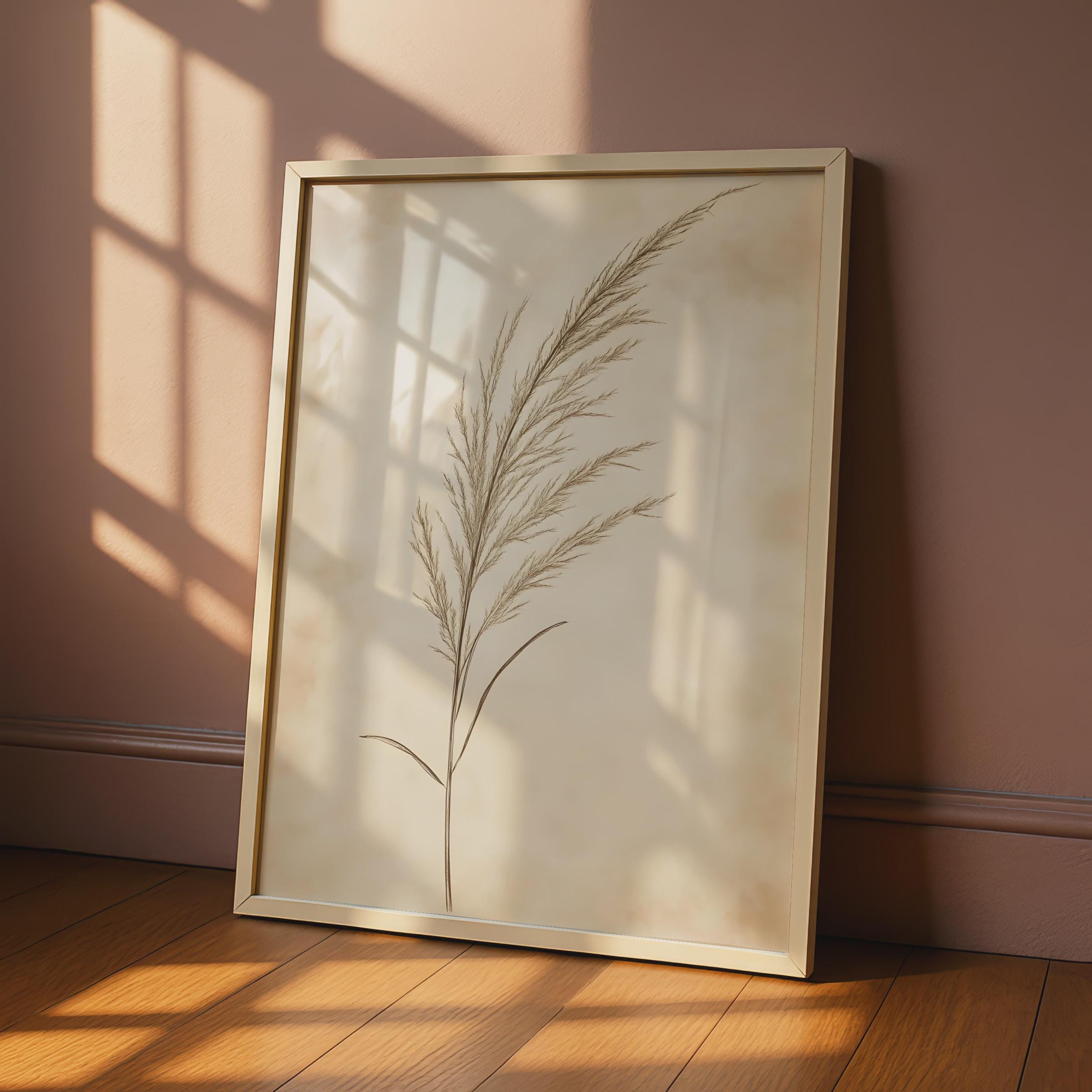 Boho Pampas Grass Wall Art, Minimalist Botanical Print, Earthy Decor for Home, Neutral Tones Art wall art print