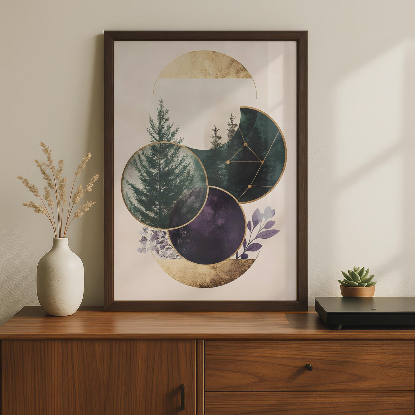 Boho Wall Art, Geometric Poster, Nature Print, Green & Purple Decor, Modern Minimalist Art wall art print