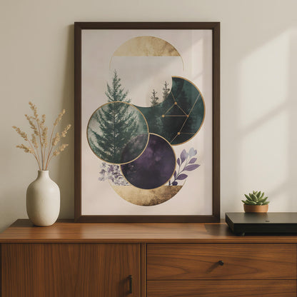 Boho Wall Art, Geometric Poster, Nature Print, Green & Purple Decor, Modern Minimalist Art wall art print