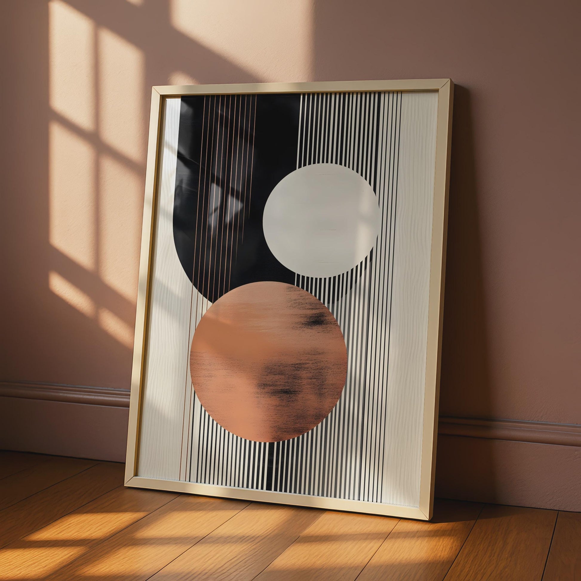Contemporary Abstract Wall Art, Geometric Print, Copper and Black Decor, Minimalist Circle Poster wall art print