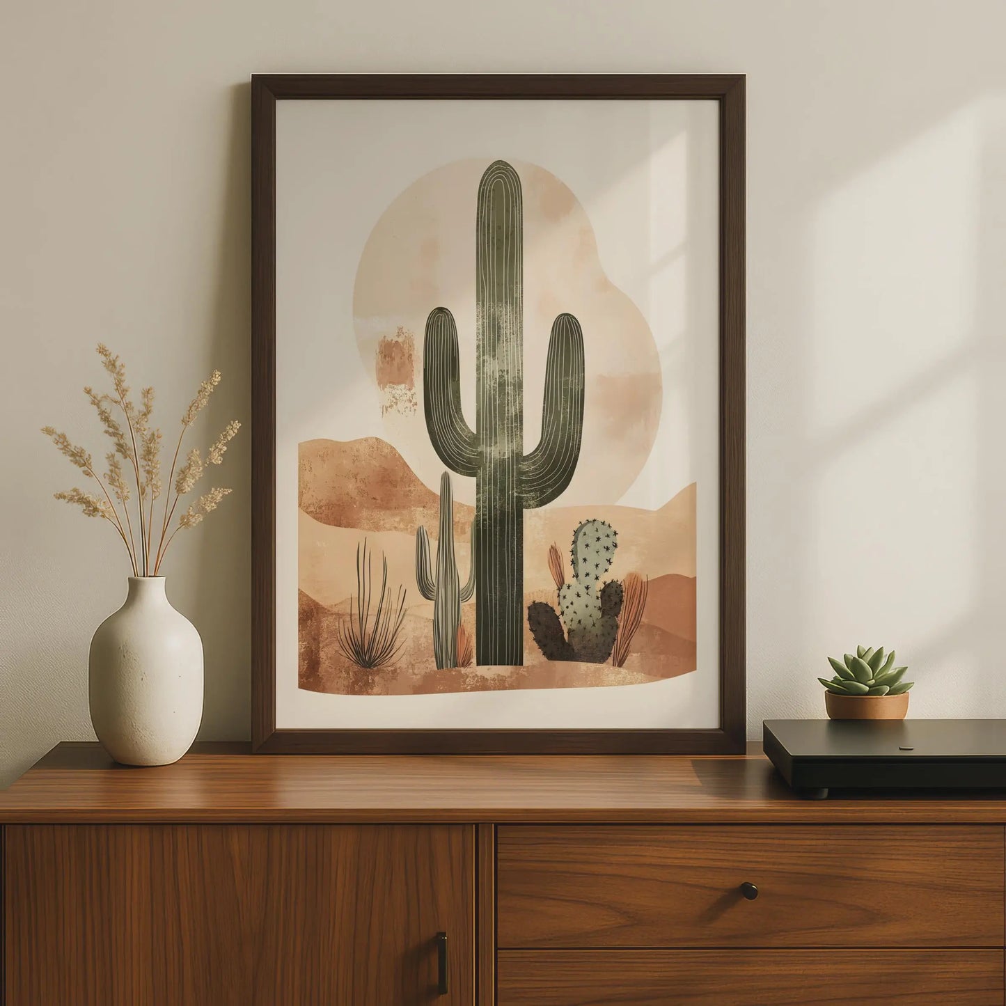 Boho Cactus Desert Wall Art, Minimalist Green Cacti Print wall art print
