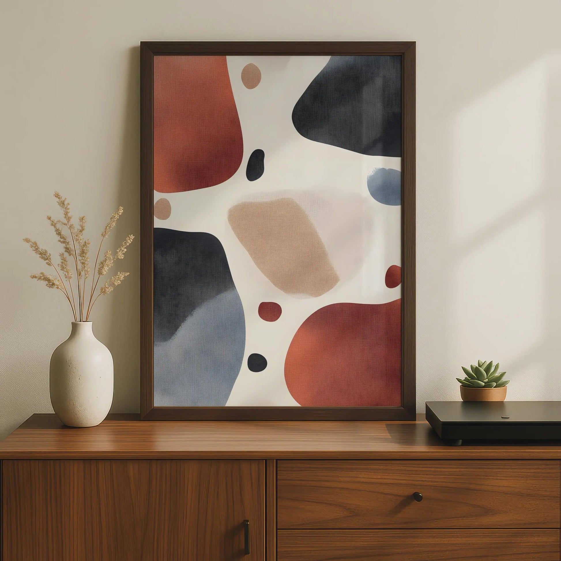 Boho Abstract Shapes Print, Terracotta Navy Beige Wall Art, Minimalist Poster wall art print