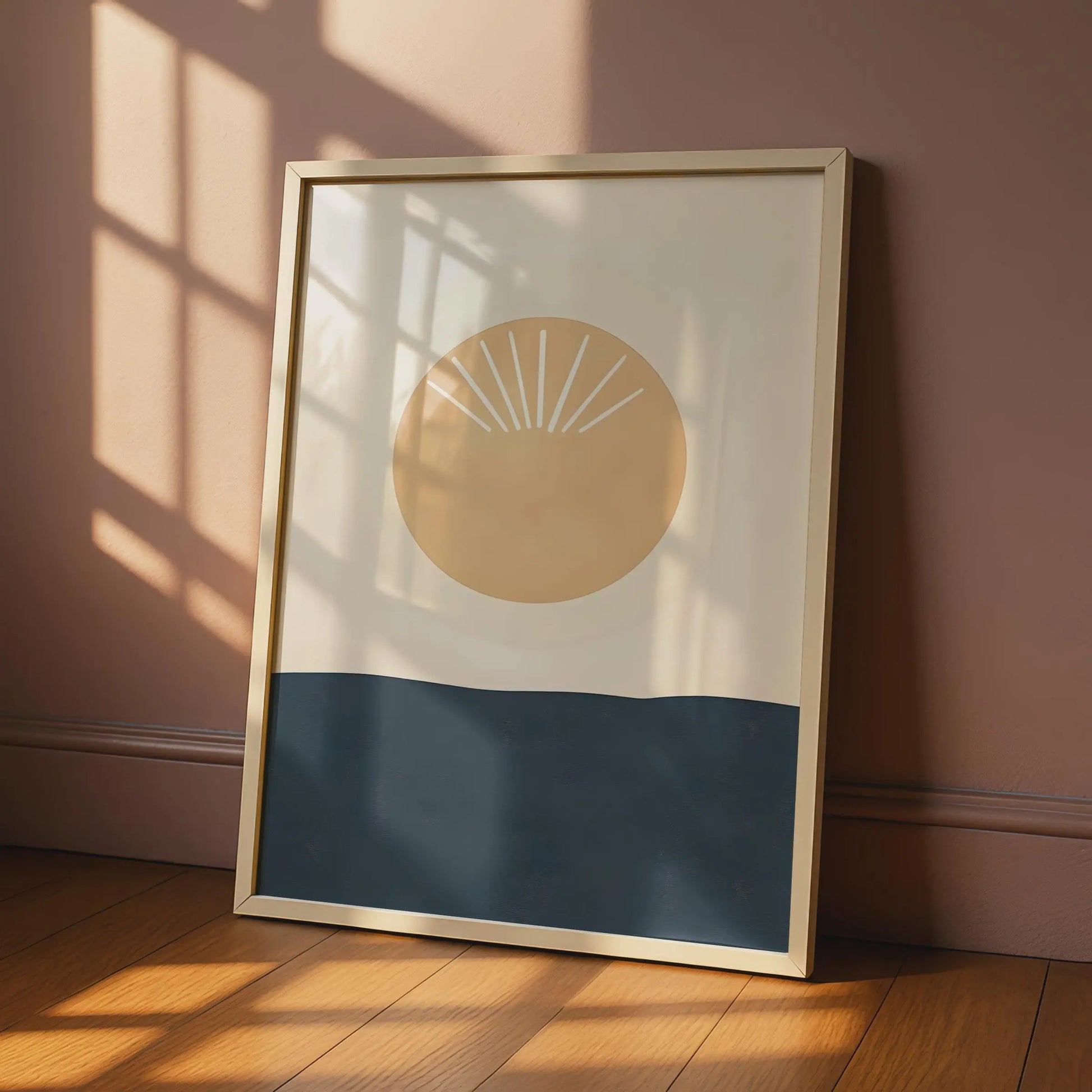 Minimalist Boho Sun Print, Beige Navy Abstract Scandinavian Poster wall art print
