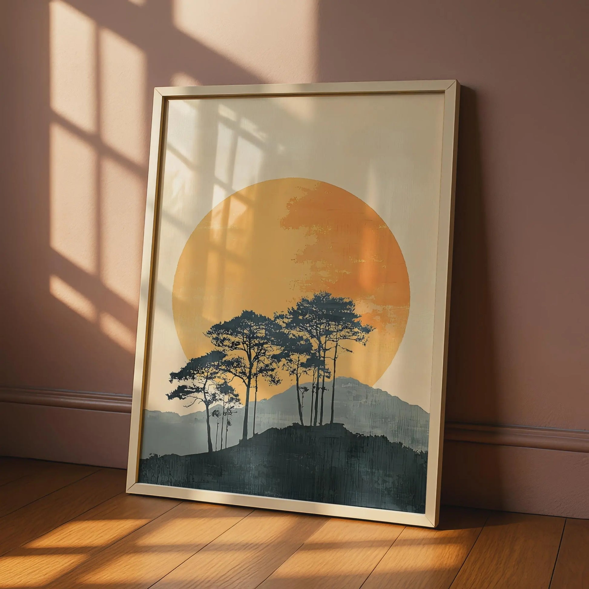 Minimalist Sun Trees Landscape Print, Boho Nature Wall Art wall art print
