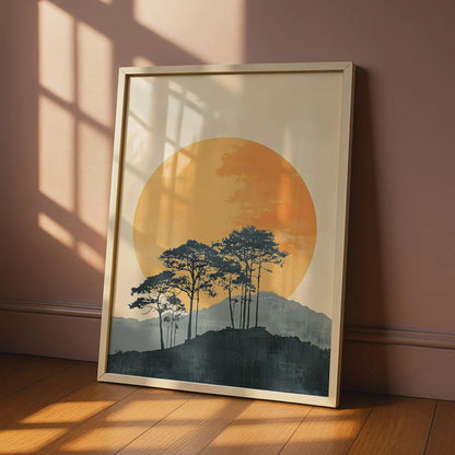 Minimalist Sun Trees Landscape Print, Boho Nature Wall Art wall art print