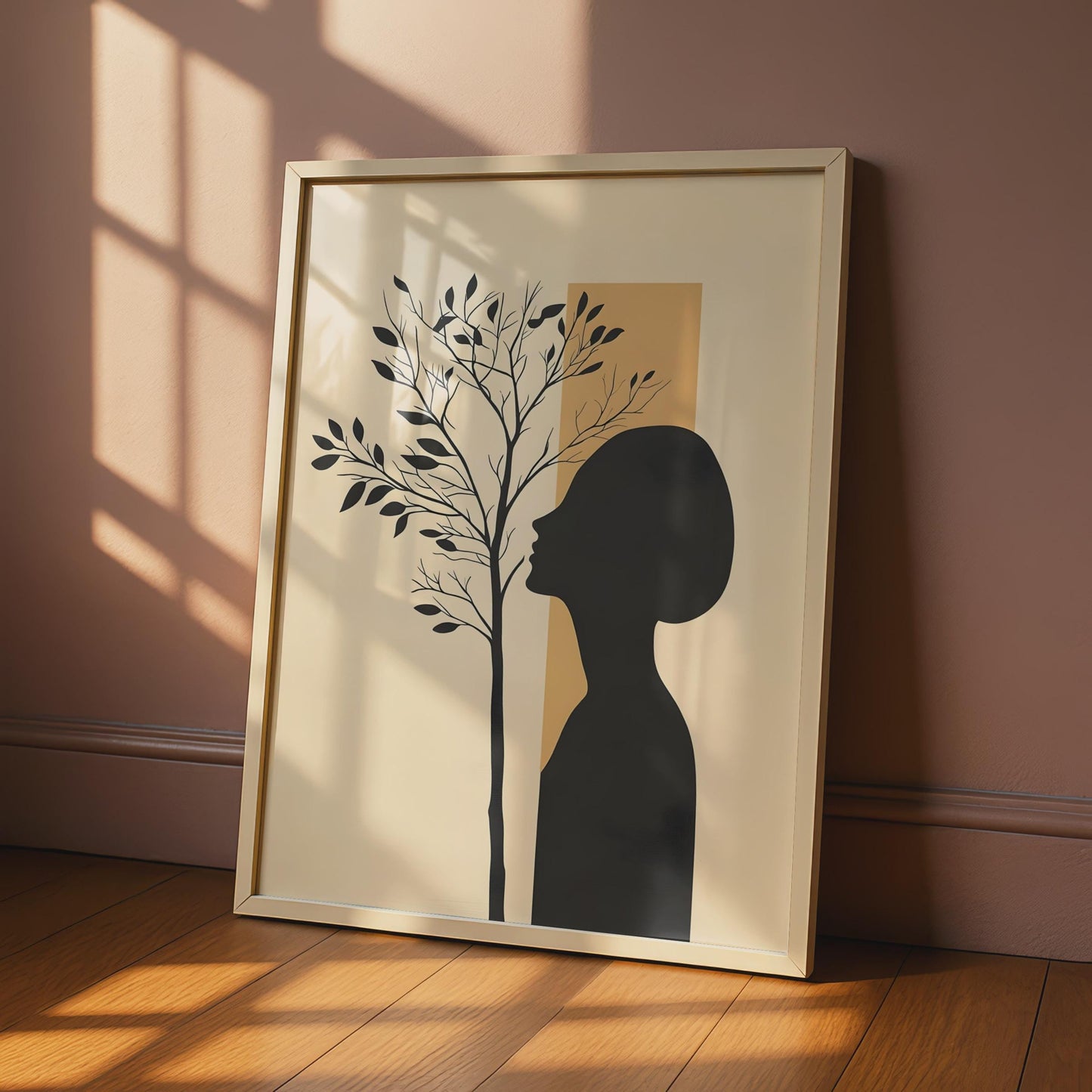 Boho Woman Silhouette Tree Art Print, Minimalist Neutral Wall Decor wall art print