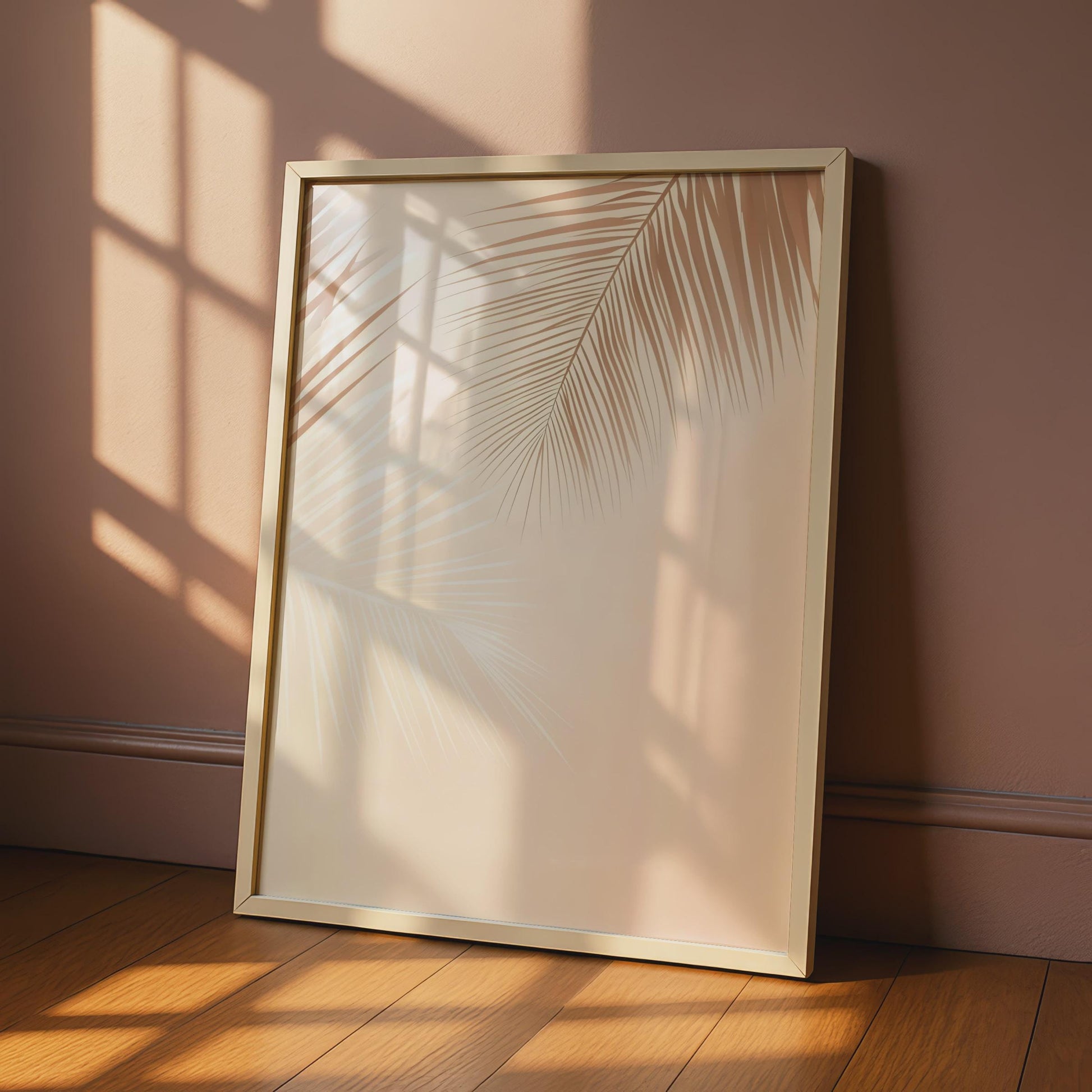 Boho Palm Leaves Wall Art, Minimalist Tropical Print, Soft Beige Decor for Living Room wall art print