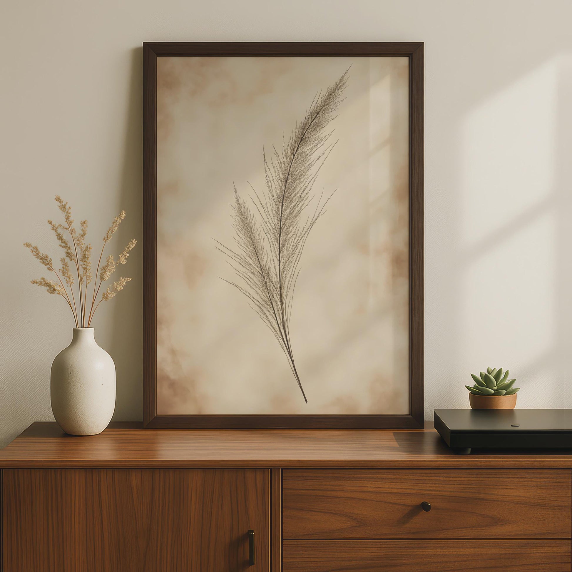 Boho Pampas Grass Wall Art Print, Minimalist Botanical Poster, Neutral Tones Floral Decor wall art print