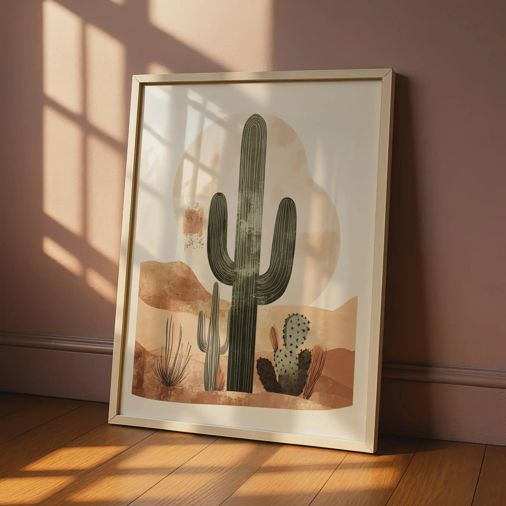 Boho Cactus Desert Wall Art, Minimalist Green Cacti Print wall art print