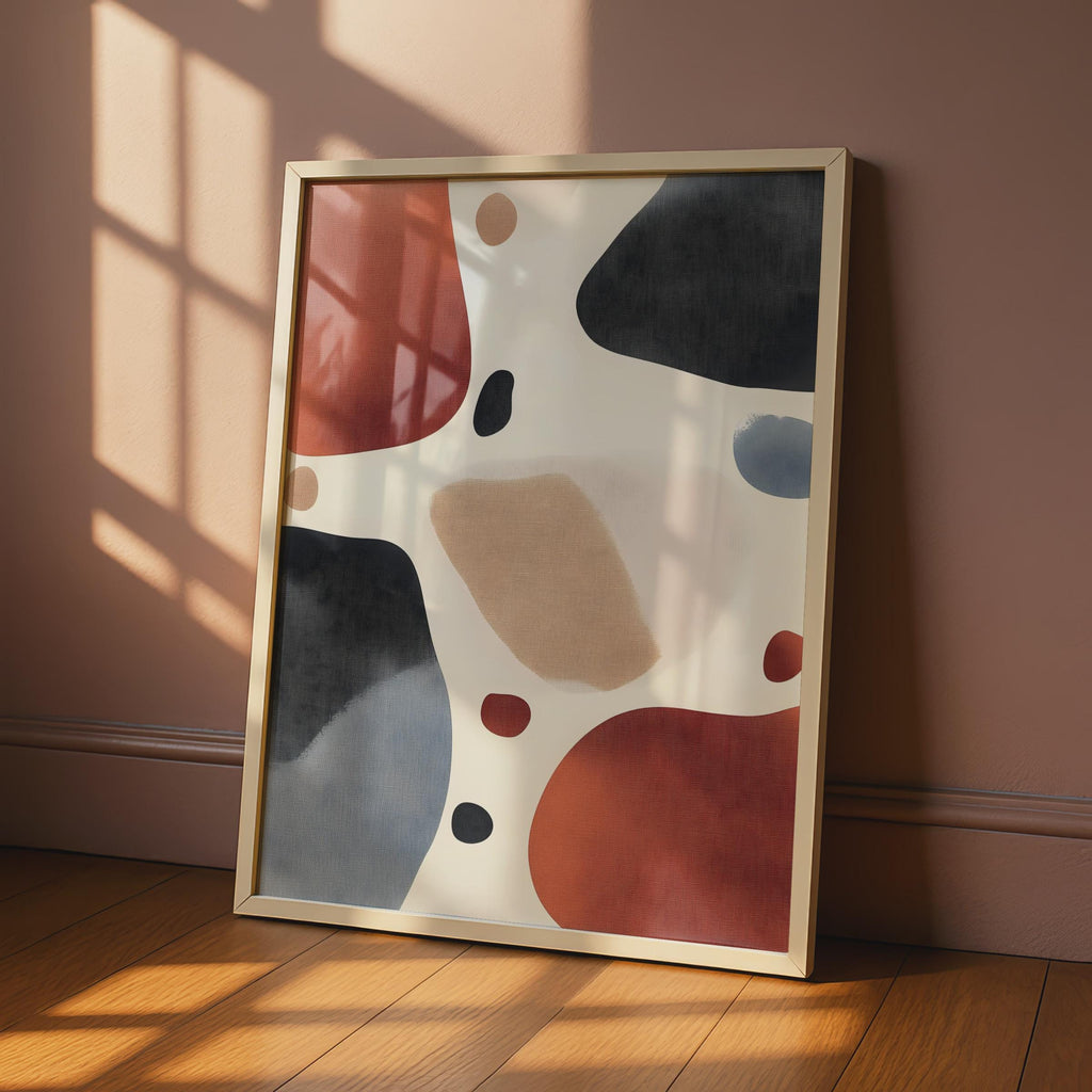 Boho Abstract Shapes Print, Terracotta Navy Beige Wall Art, Minimalist Poster wall art print