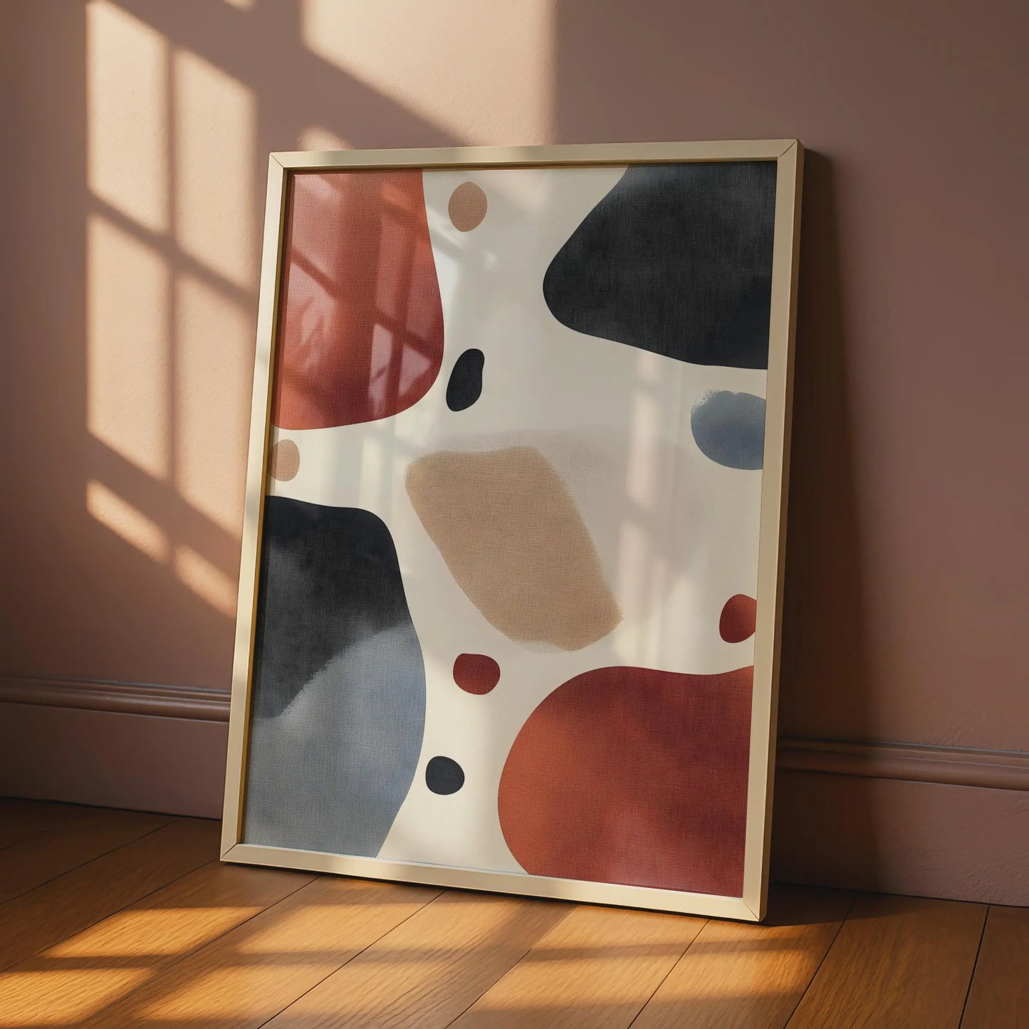 Boho Abstract Shapes Print, Terracotta Navy Beige Wall Art, Minimalist Poster wall art print
