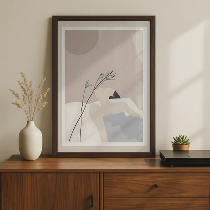 Boho Woman Art Print, Abstract Botanical Wall Decor, Soft Pink Blue wall art print