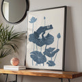 Frog on Lily Pad Poster, Navy Blue Botanical Animal Print, Minimalist Frog Wall Art wall art print