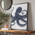 Octopus Poster, Navy Blue Nautical Wall Art, Sea Creature Print, Ocean Animal Decor wall art print