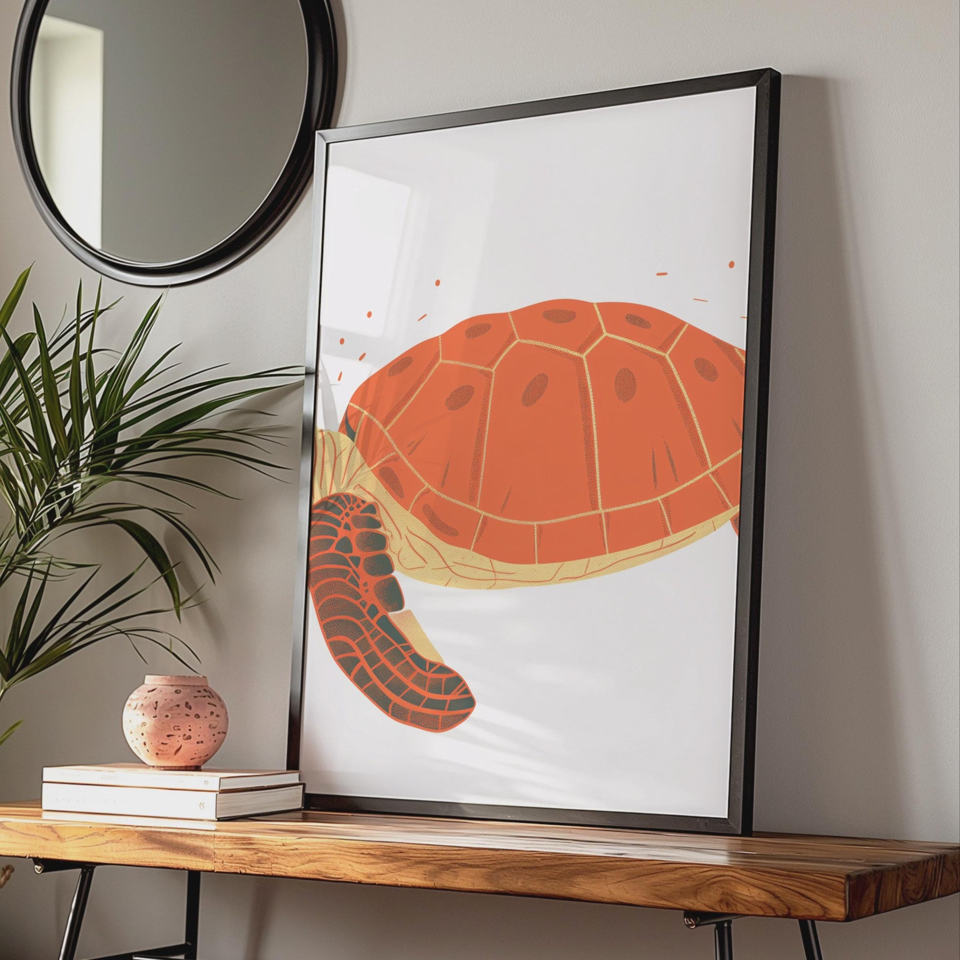 Sea Turtle Poster, Orange Turtle Wall Art, Ocean Animal Print, Coastal Decor wall art print