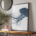 Jellyfish Poster, Navy Blue Ocean Animal Print, Minimalist Sea Wall Art, Coastal Decor wall art print