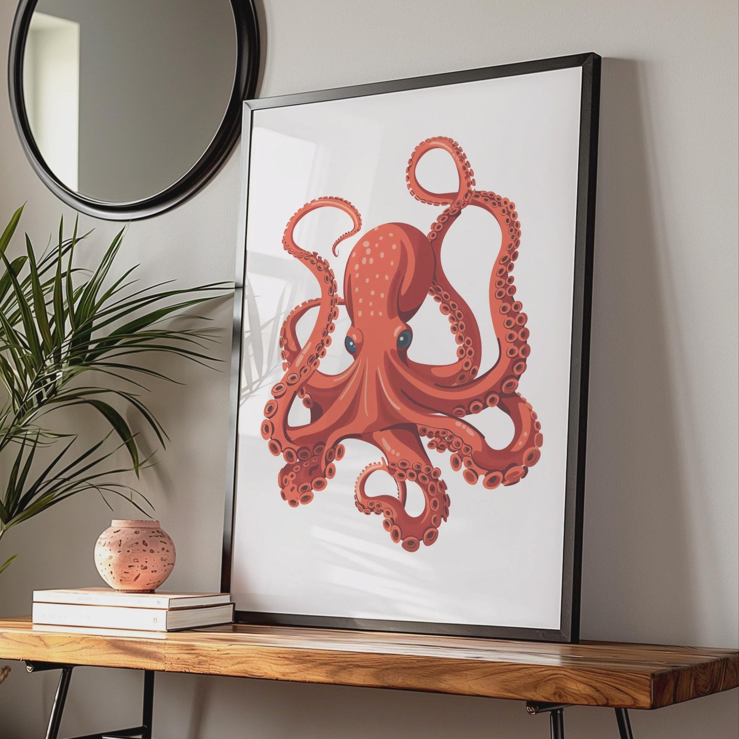 Red Octopus Poster, Ocean Animal Wall Art Print, Sea Creature Nautical Decor wall art print