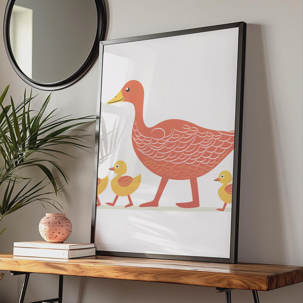 Duck Family Poster, Mother Duck Ducklings Wall Art, Nursery Animal Print, Kids Room Decor wall art print