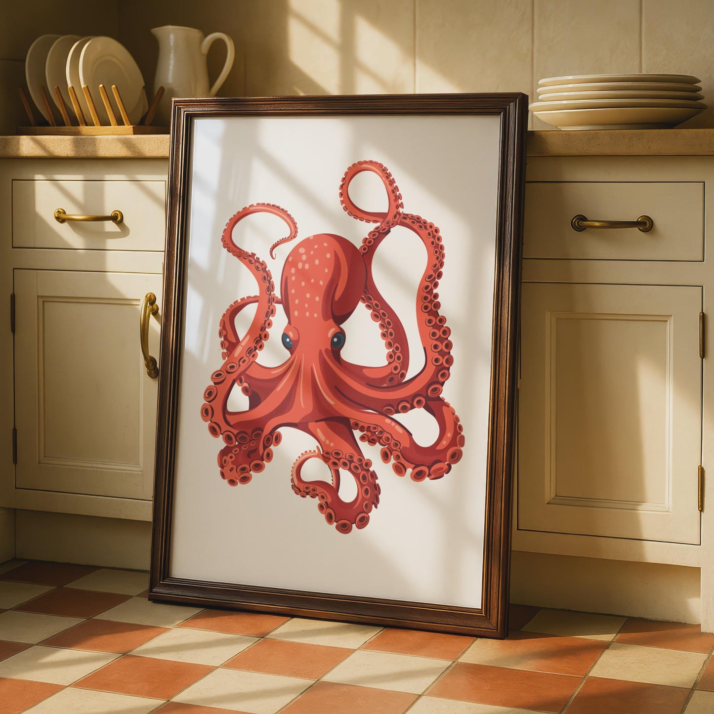 Red Octopus Poster, Ocean Animal Wall Art Print, Sea Creature Nautical Decor wall art print
