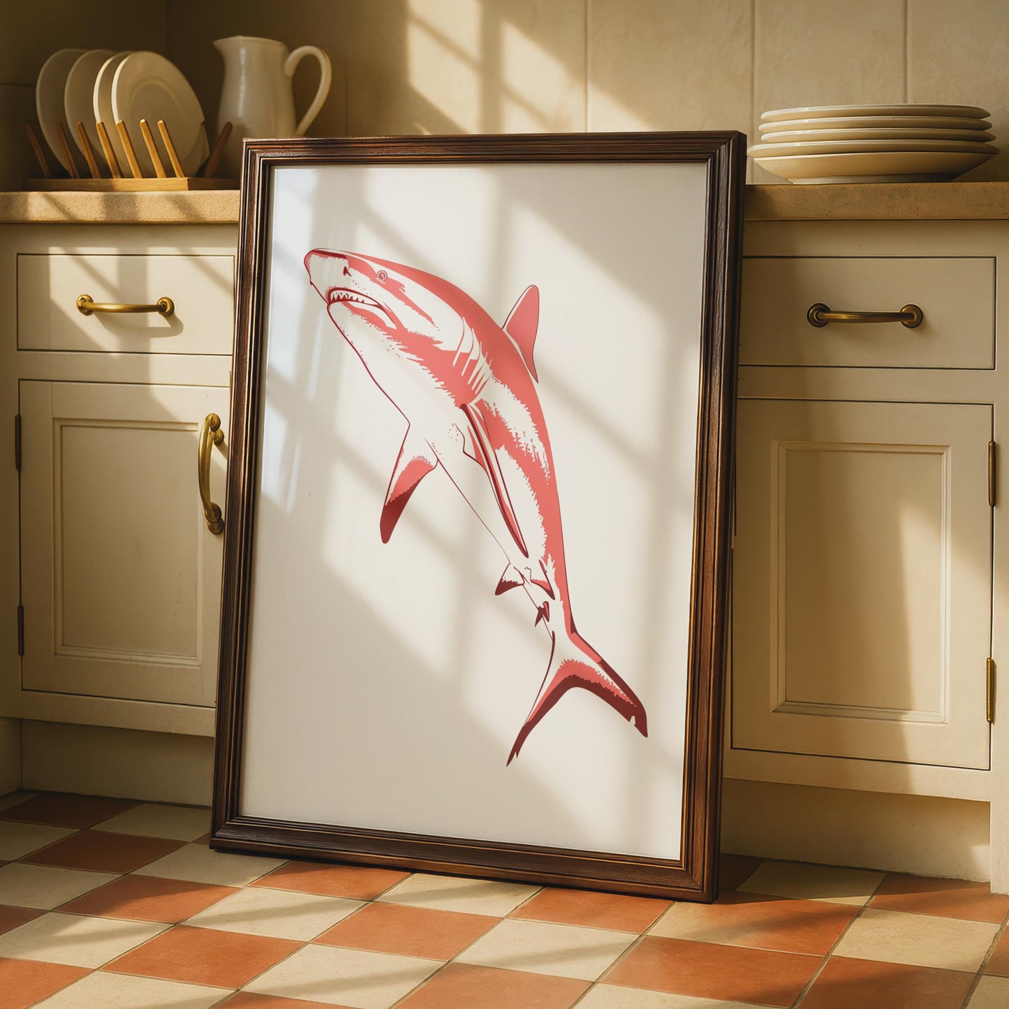 Red White Shark Print, Bold Marine Animal Wall Art wall art print