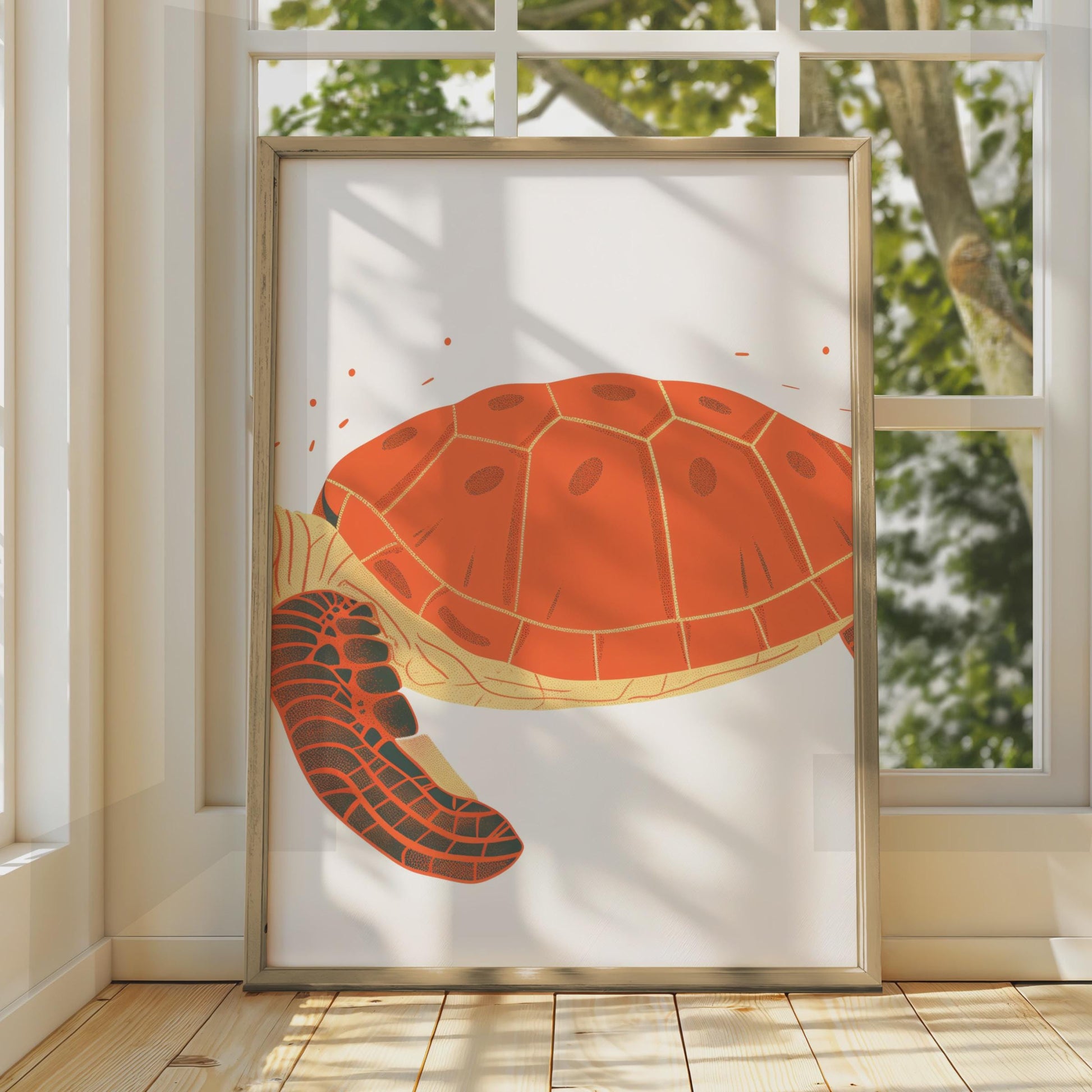 Sea Turtle Poster, Orange Turtle Wall Art, Ocean Animal Print, Coastal Decor wall art print