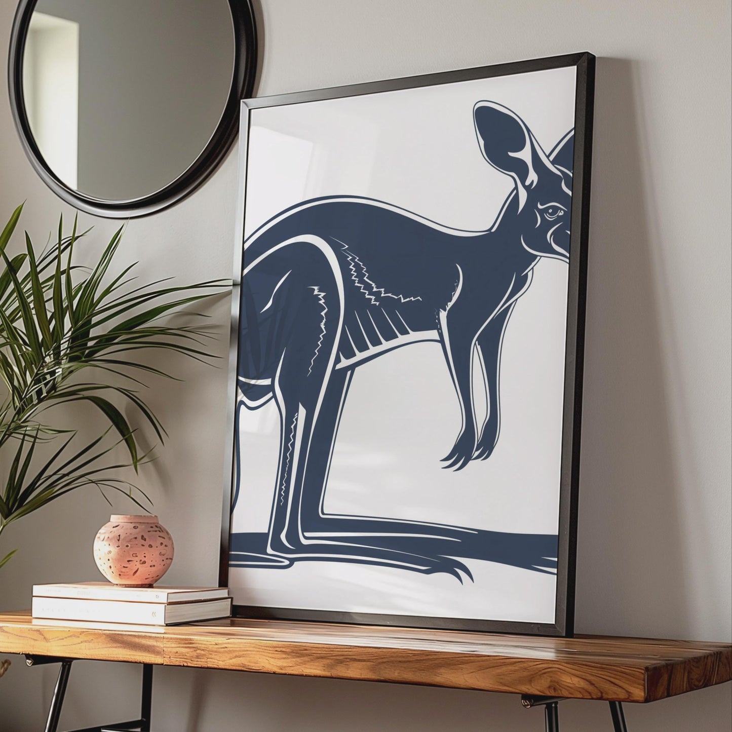Kangaroo Poster, Navy Blue Animal Print, Australian Wildlife Wall Art, Minimalist Decor wall art print