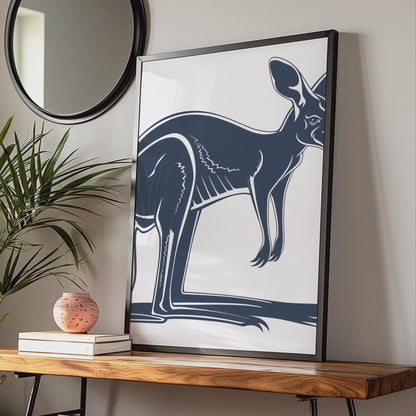Kangaroo Poster, Navy Blue Animal Print, Australian Wildlife Wall Art, Minimalist Decor wall art print