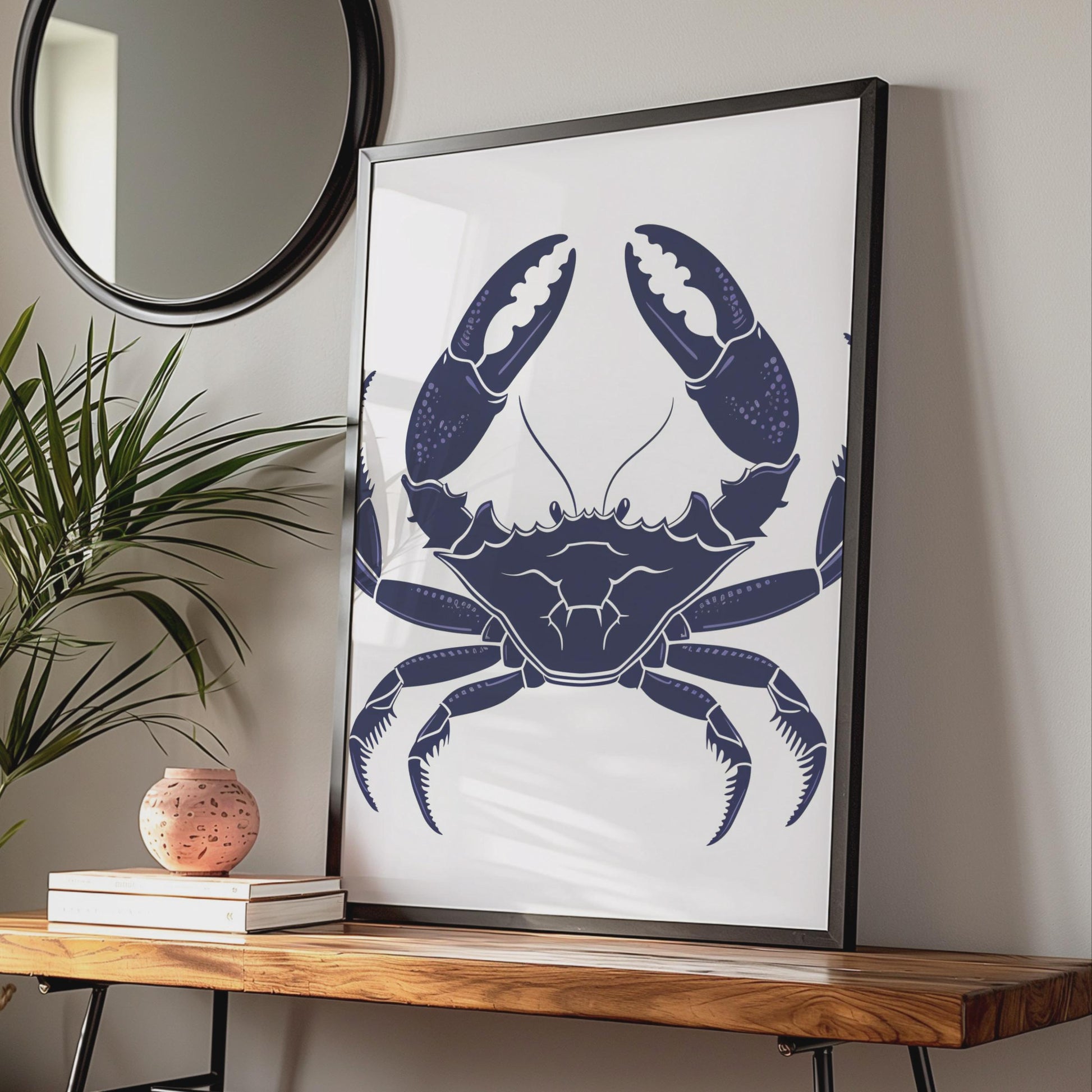 Navy Blue Crab Poster, Ocean Animal Print, Coastal Wall Art, Nautical Sea Life Decor wall art print
