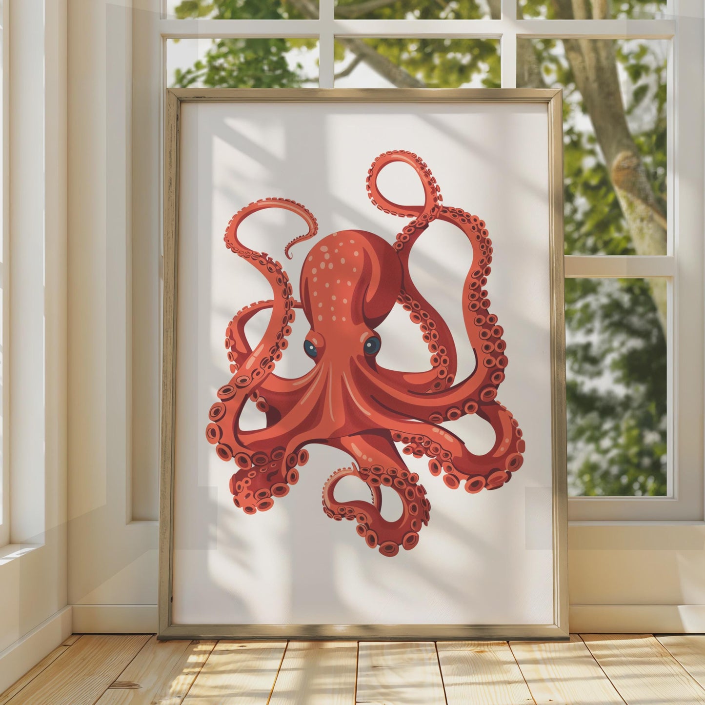 Red Octopus Poster, Ocean Animal Wall Art Print, Sea Creature Nautical Decor wall art print