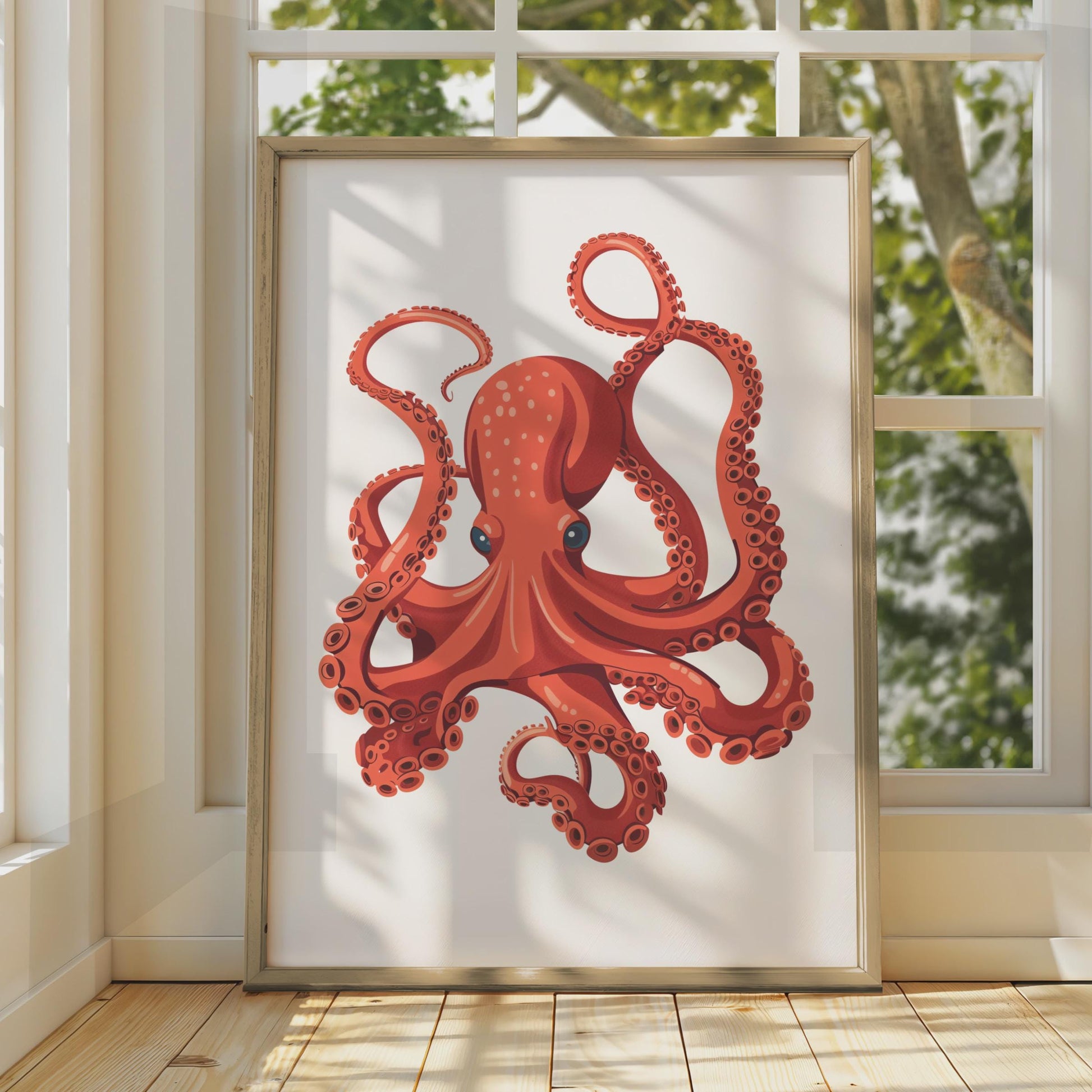 Red Octopus Poster, Ocean Animal Wall Art Print, Sea Creature Nautical Decor wall art print