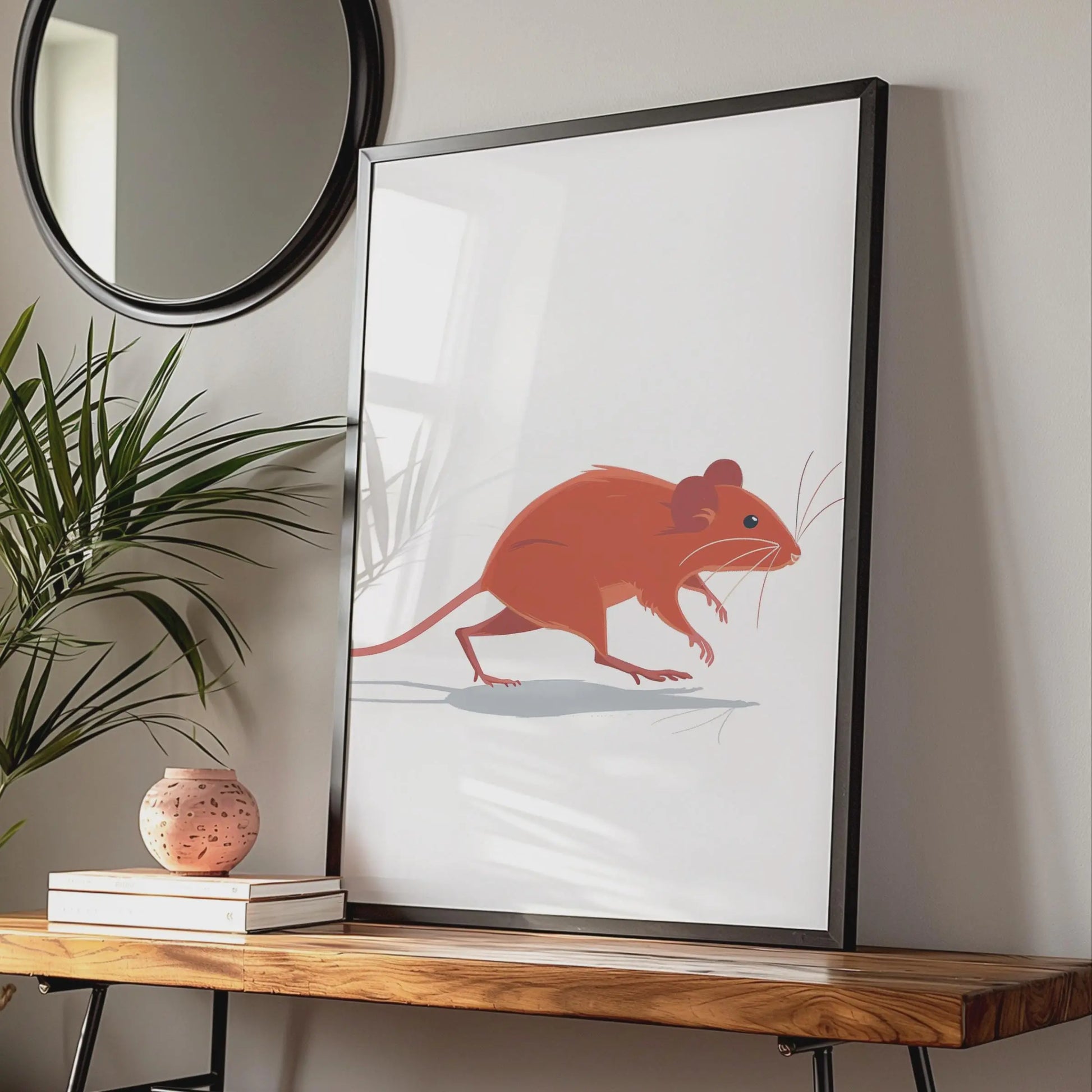 Minimalist Mouse Print, Terracotta Rodent Wildlife Art, Contemporary Wall Decor wall art print