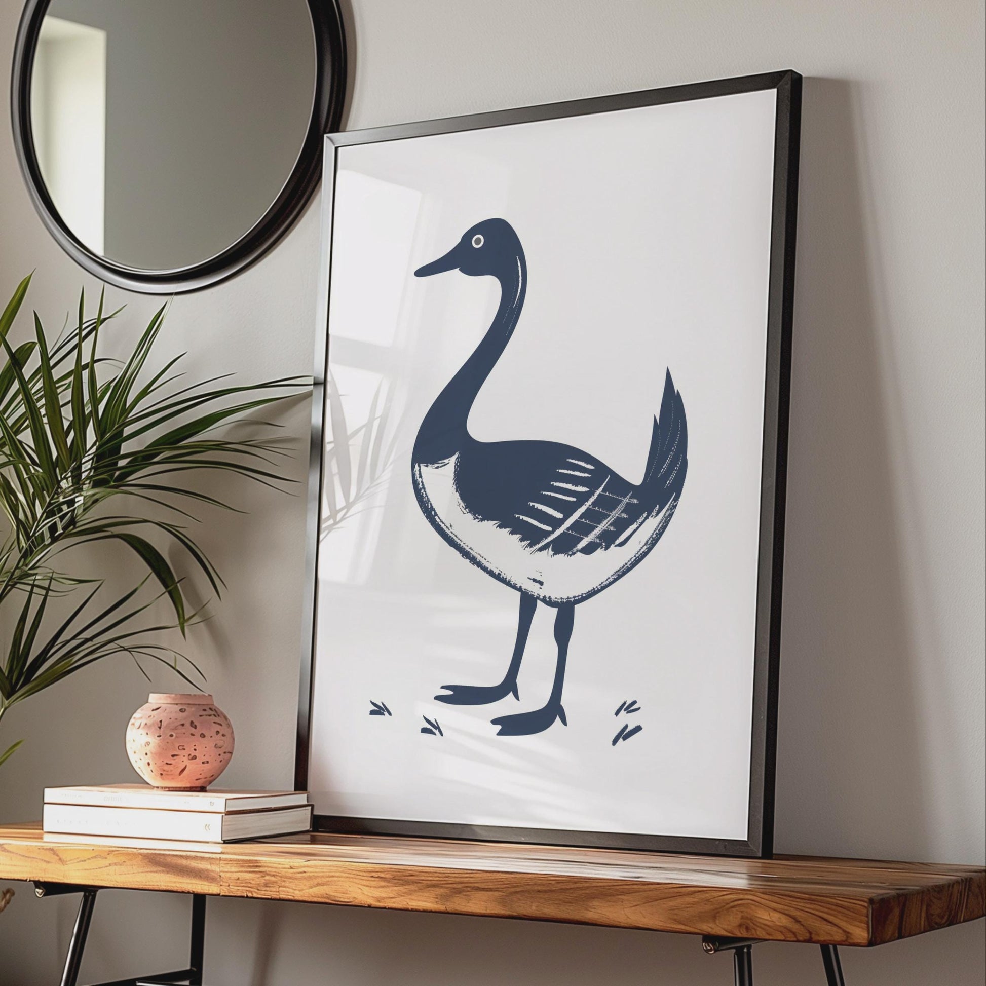 Goose Animal Poster, Navy Blue Bird Print, Minimalist Wall Art, Wildlife Decor wall art print