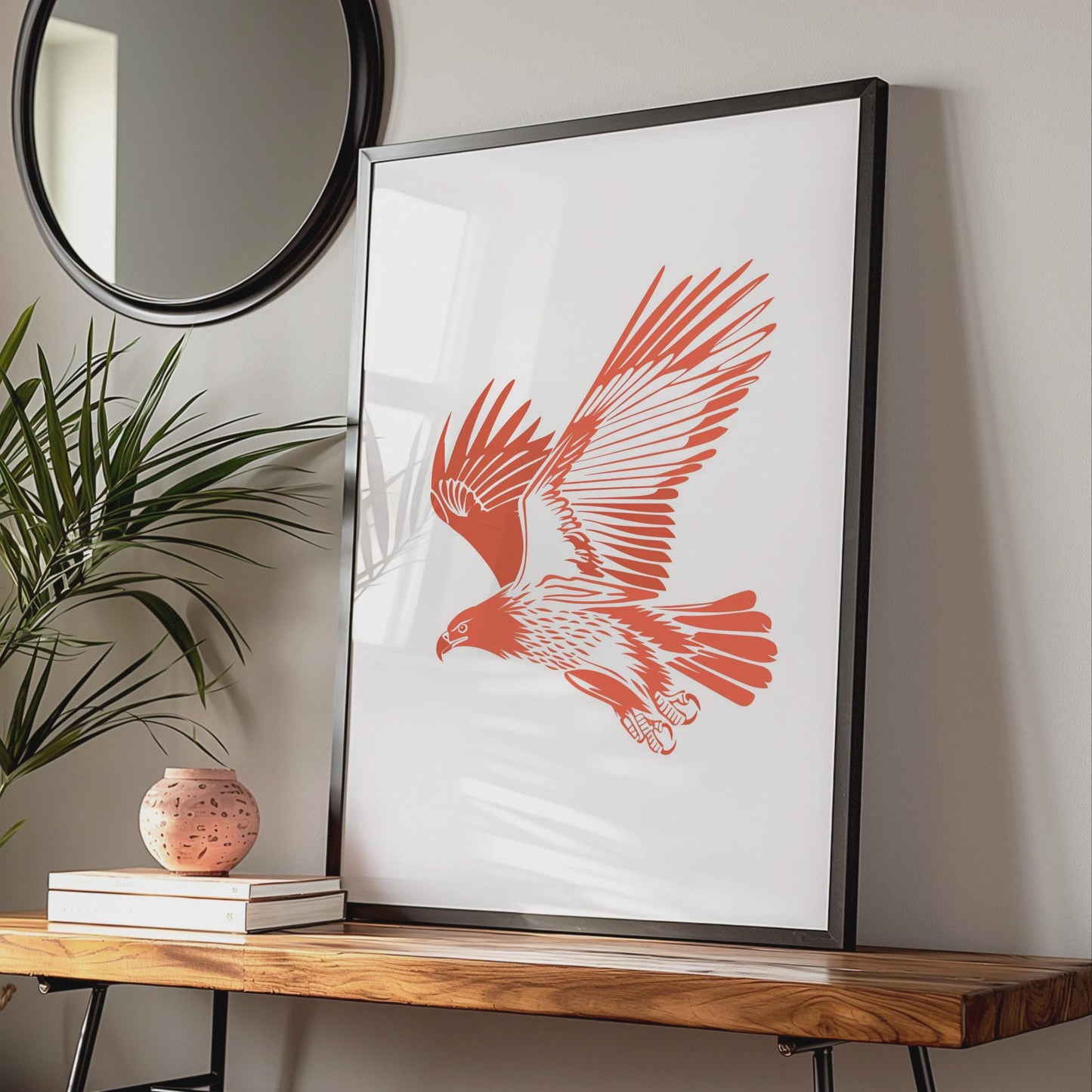 Red Flying Eagle Poster, Bold Cut-Paper Wildlife Art Print wall art print