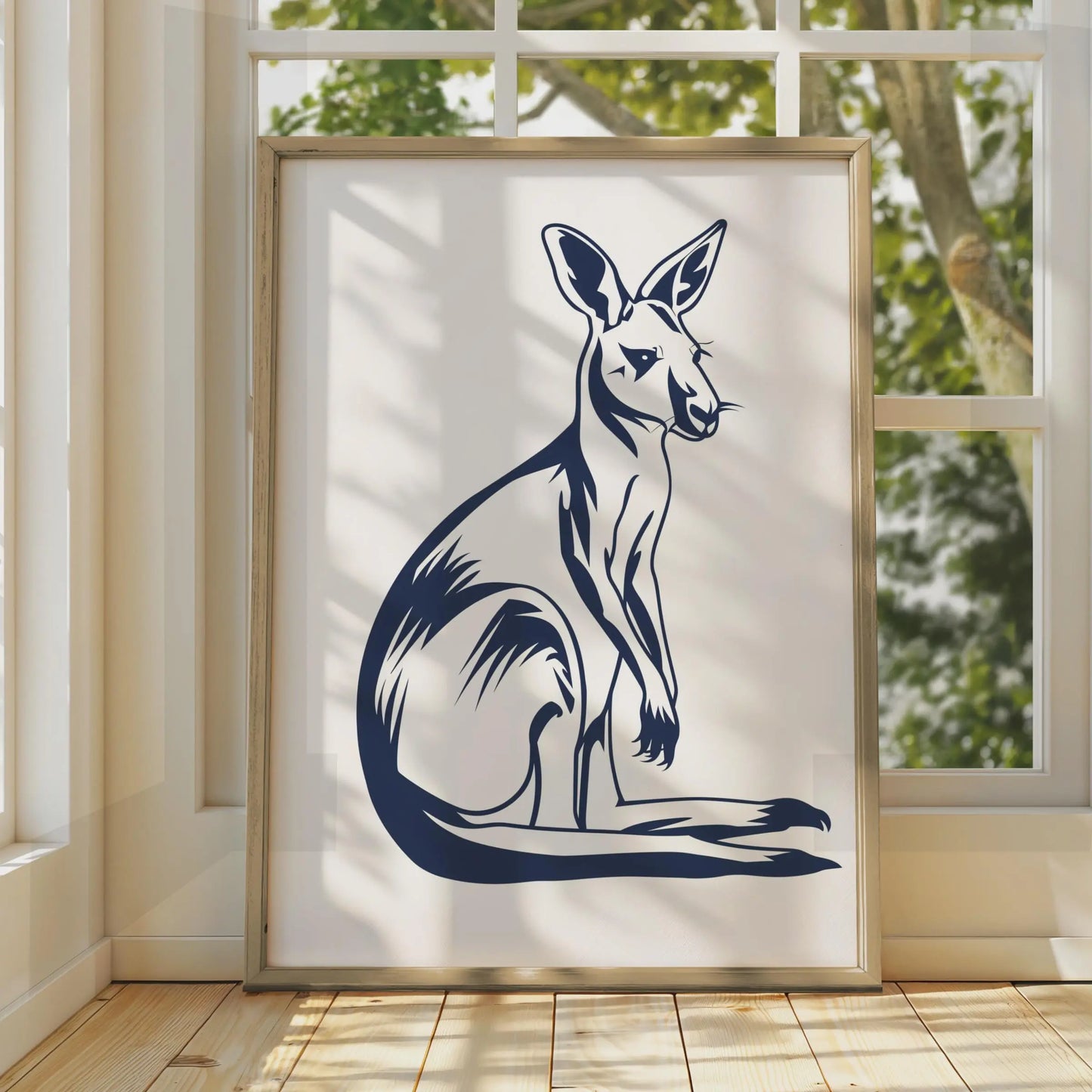 Kangaroo Poster, Navy Blue Animal Print, Australian Wildlife Wall Art, Minimalist Ink Style wall art print