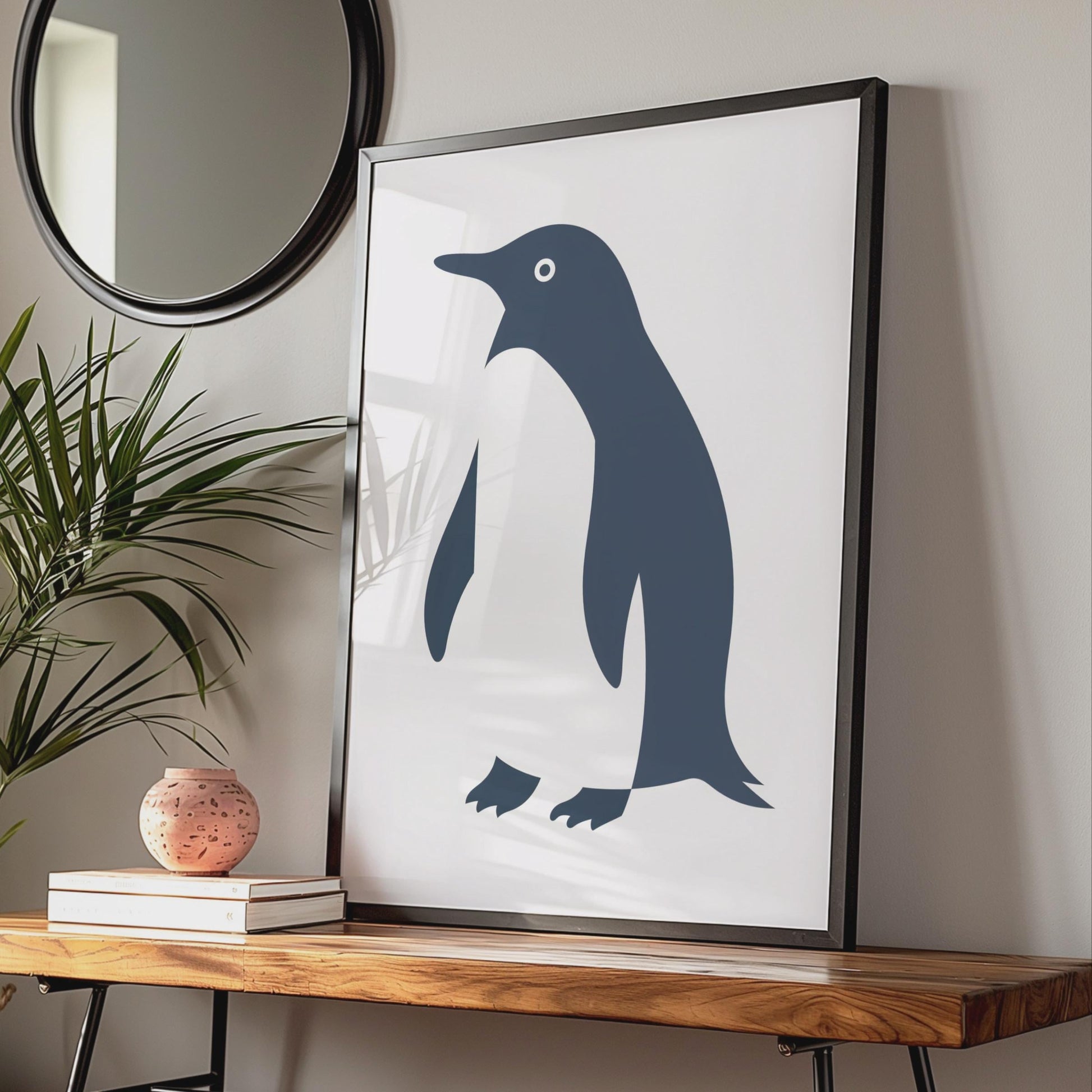 Penguin Poster, Minimalist Animal Print, Navy Blue Wall Art, Wildlife Bird Decor wall art print