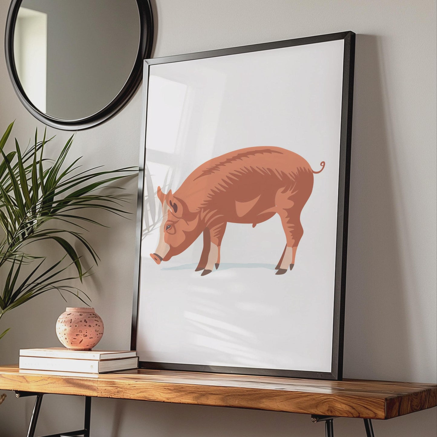Russet Brown Pig Print, Minimalist Farm Animal Wall Art, Modern Farmhouse Decor wall art print