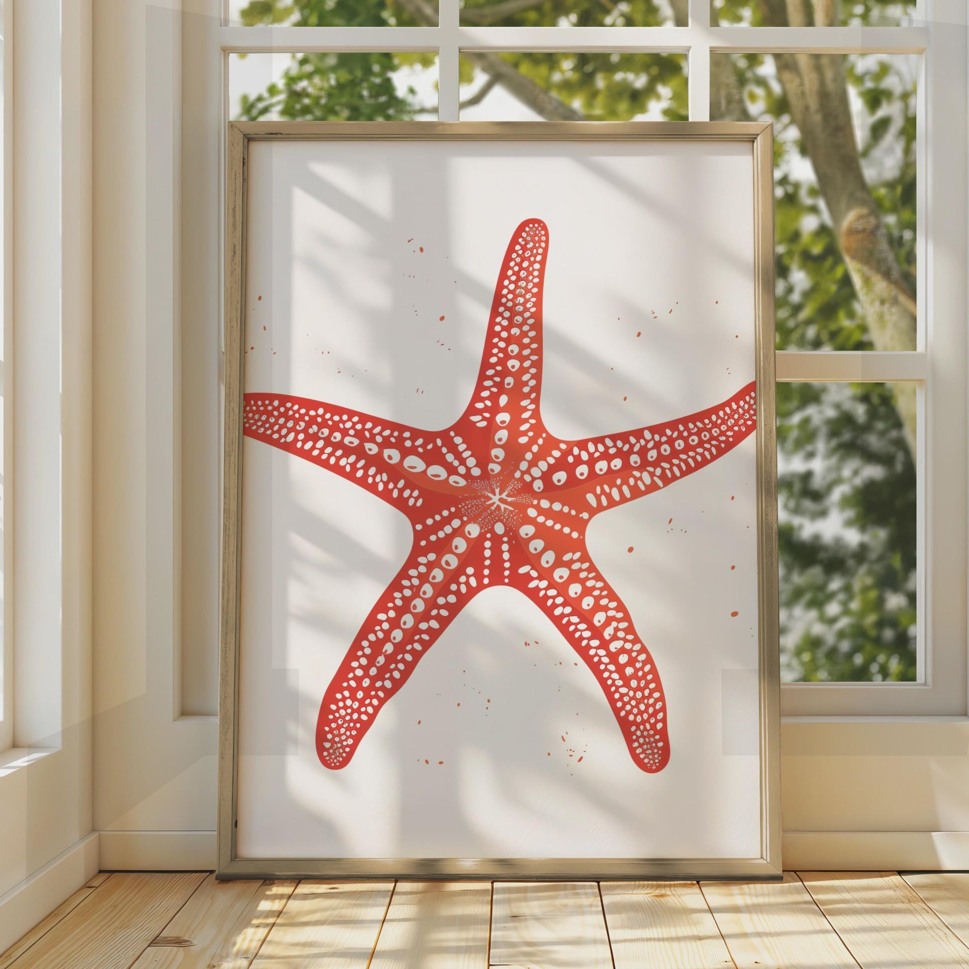 Red Starfish Poster, Sea Animal Print, Ocean Wall Art, Coastal Nautical Decor wall art print