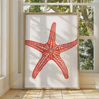 Red Starfish Poster, Sea Animal Print, Ocean Wall Art, Coastal Nautical Decor wall art print