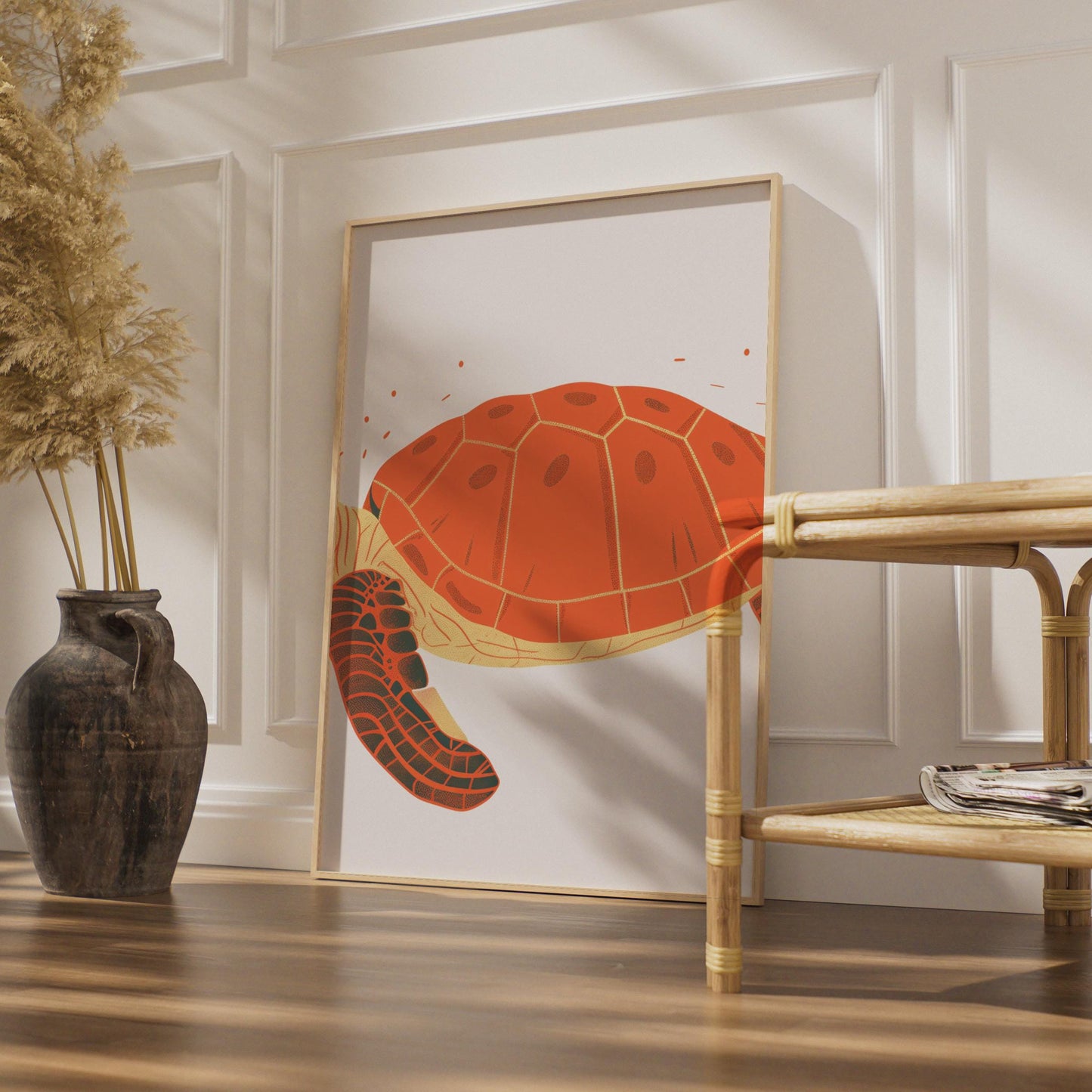 Sea Turtle Poster, Orange Turtle Wall Art, Ocean Animal Print, Coastal Decor wall art print