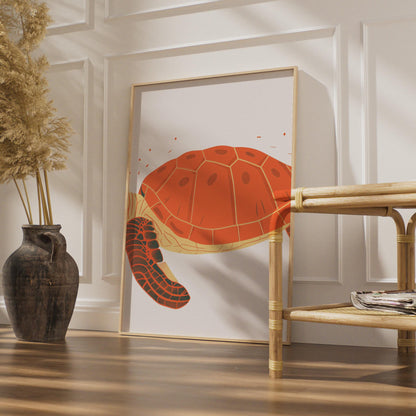 Sea Turtle Poster, Orange Turtle Wall Art, Ocean Animal Print, Coastal Decor wall art print