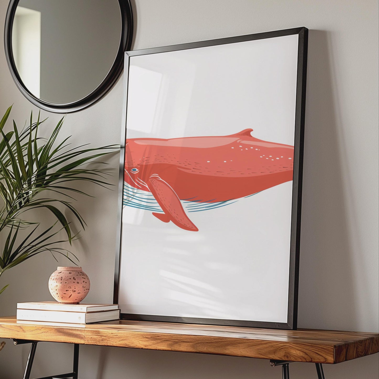 Red Humpback Whale Poster, Ocean Animal Print, Marine Wall Art, Nautical Decor wall art print