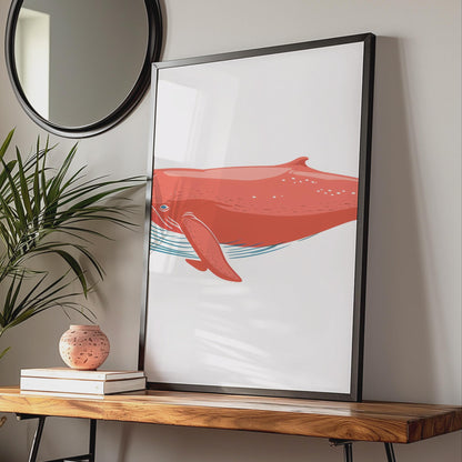 Red Humpback Whale Poster, Ocean Animal Print, Marine Wall Art, Nautical Decor wall art print