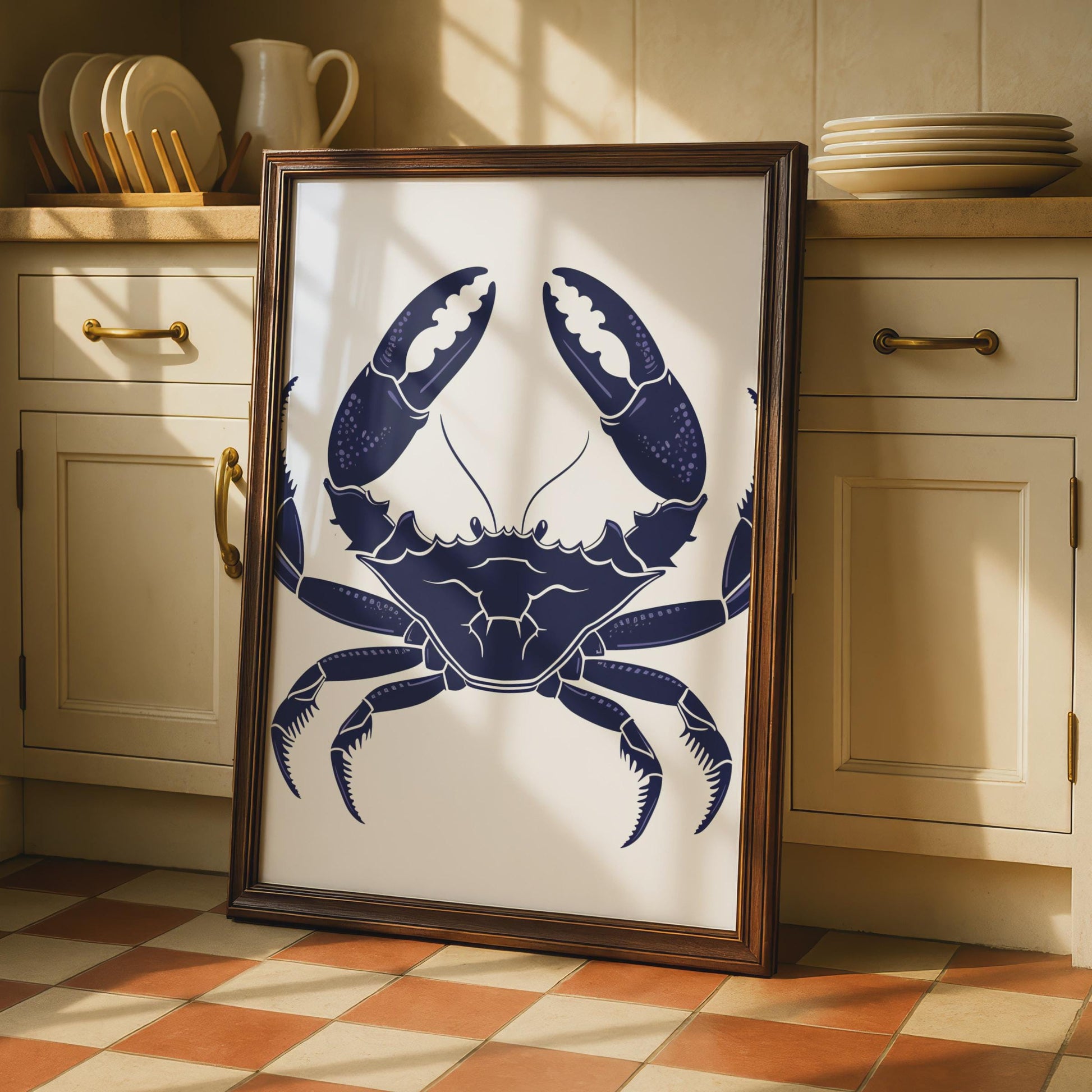 Navy Blue Crab Poster, Ocean Animal Print, Coastal Wall Art, Nautical Sea Life Decor wall art print