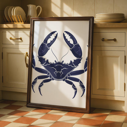 Navy Blue Crab Poster, Ocean Animal Print, Coastal Wall Art, Nautical Sea Life Decor wall art print