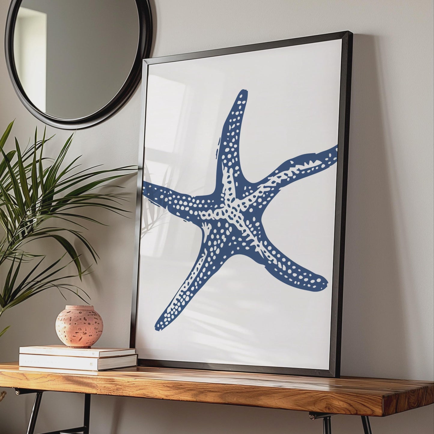 Navy Blue Starfish Poster, Coastal Animal Print, Minimalist Ocean Wall Art, Beach House Decor wall art print