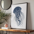 Jellyfish Poster, Navy Blue Ocean Animal Print, Minimalist Sea Wall Art, Coastal Decor wall art print