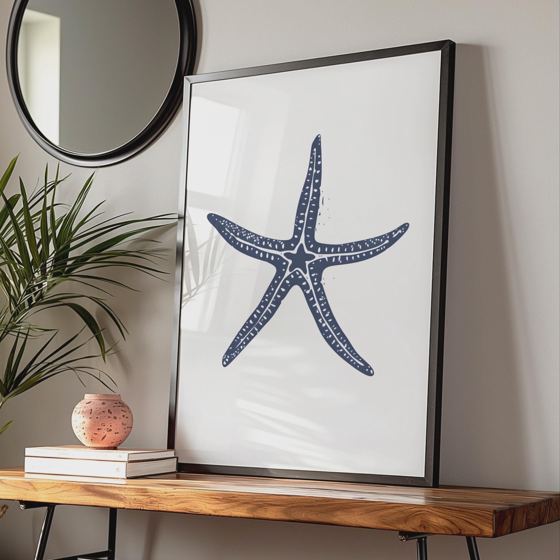 Starfish Poster, Navy Blue Coastal Wall Art, Minimalist Ocean Animal Print, Beach House Decor wall art print